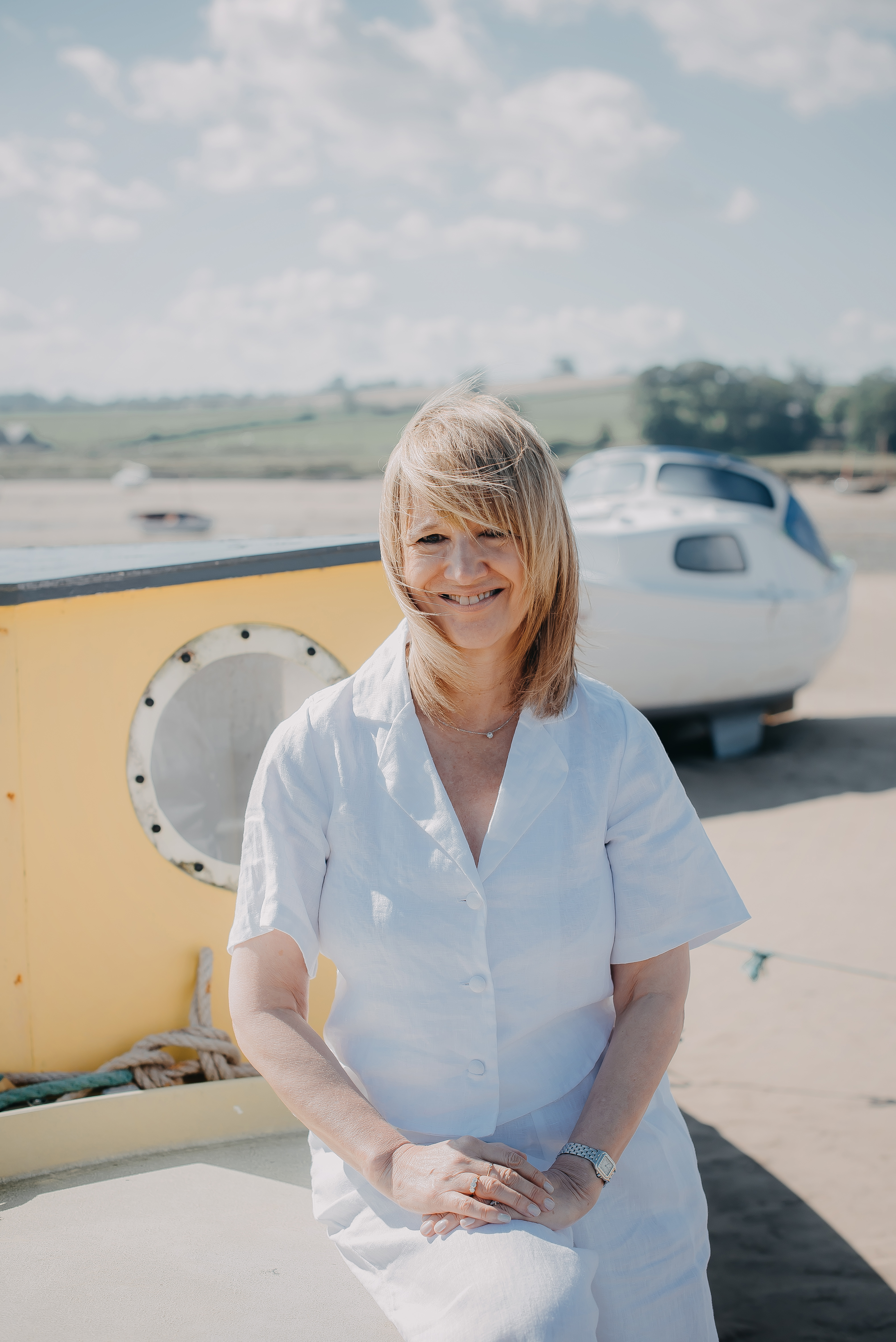 Jill in Alnmouth by the boats